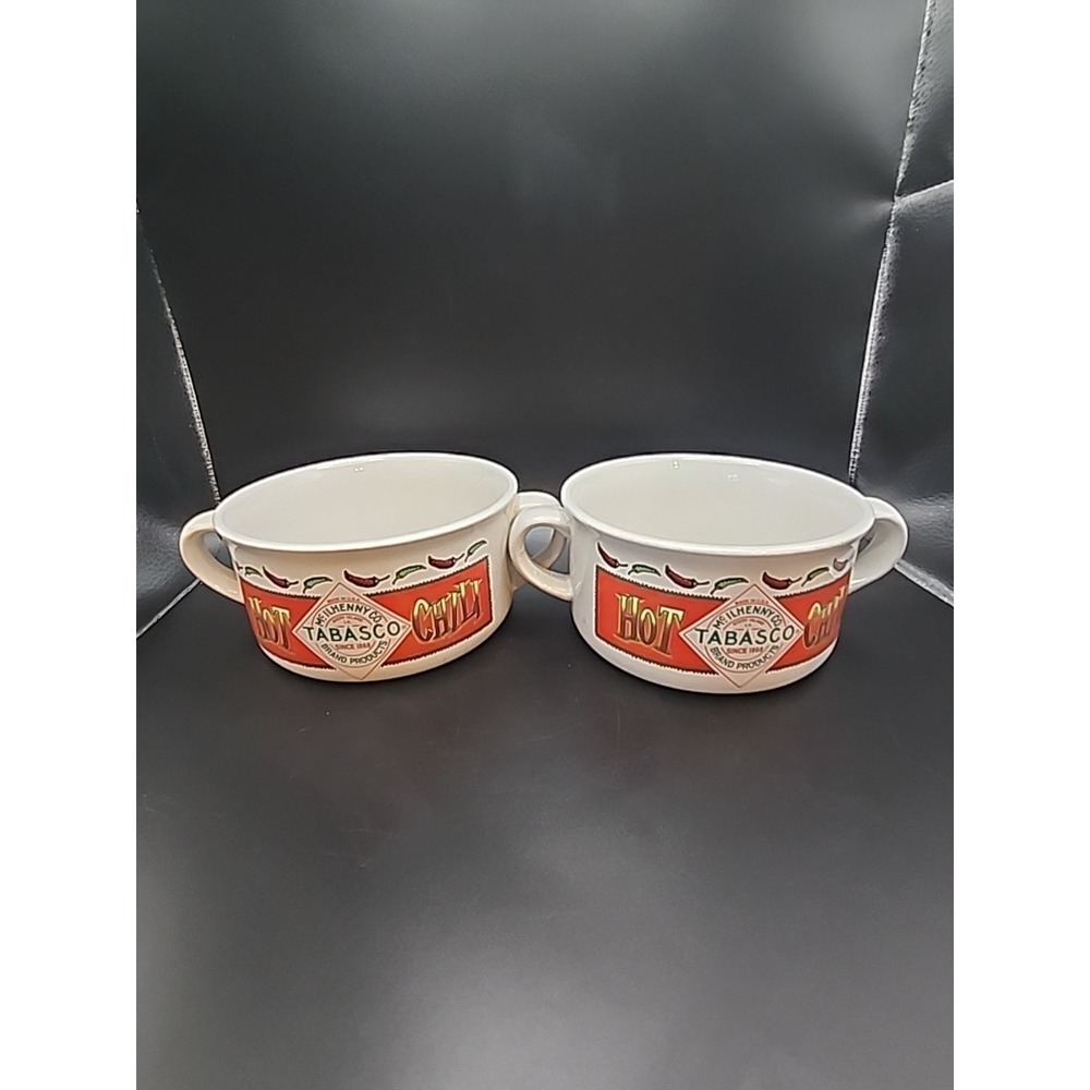 Vintage Tabasco Chili Ceramic Bowls Set Of 2 With‎ Double Handles